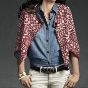 🌈 CAbi Red and White Patterned Fair Isle Shrug